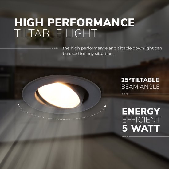 6x HOFTRONIC Malta - Dim to warm inbouwspot - LED - Rond zaagmaat 60-67mm - Zwart - Dimbaar - Kantelbaar - 5 Watt - 480 lumen - 230V - 1800-2700K - Plafondspots - Inbouwspot voor badkamer en buiten - 5 jaar garantie