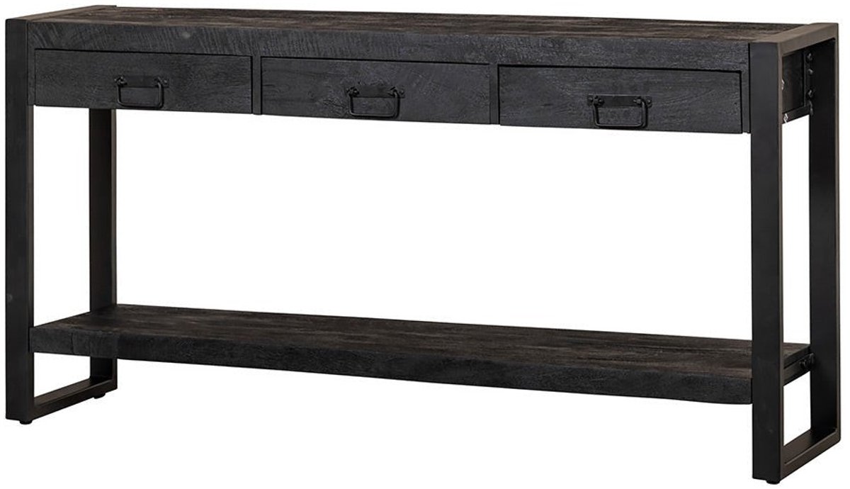 Mangohouten Sidetable Britt Black 3 lades 150 cm Mahom Industrieel - Kleine tafel van Mangohout & Metaal - Industriële Huiskamertafel