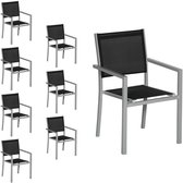 Lot de 8 chaises en aluminium gris - textilène noir