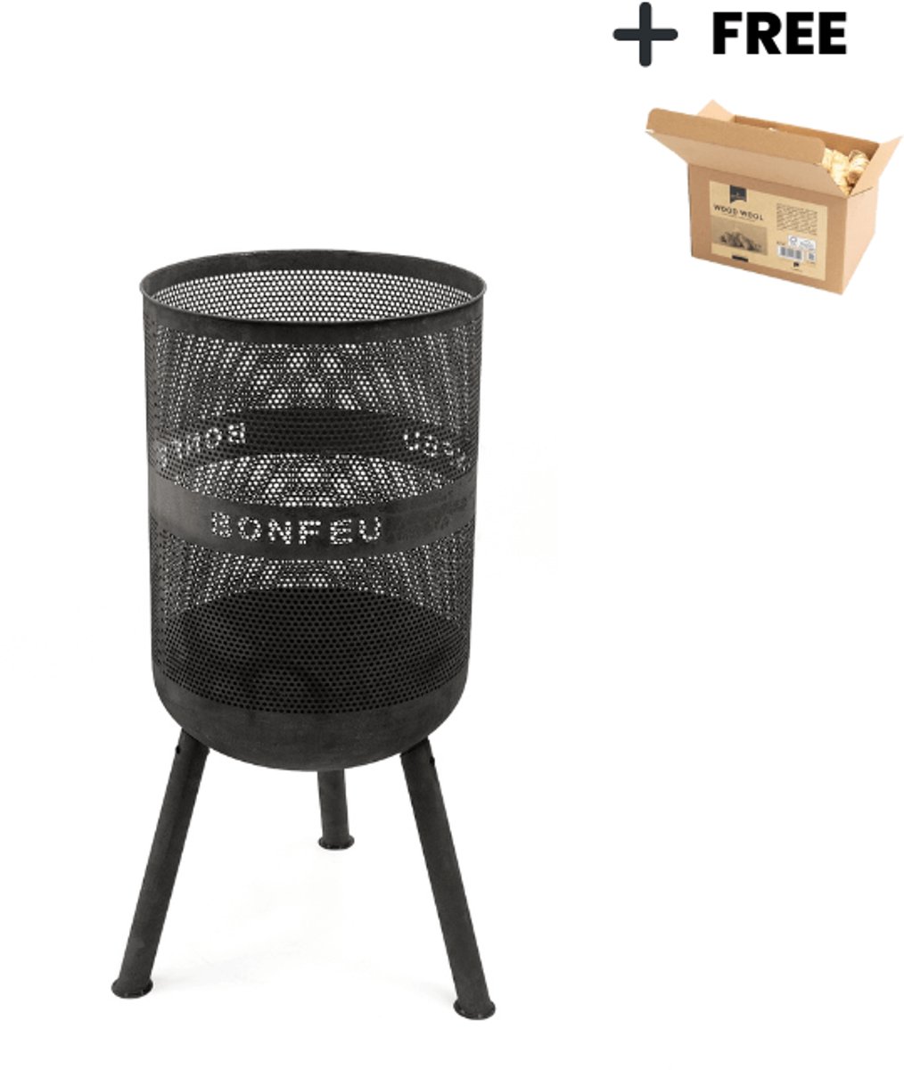 BonFeu BonVes Fire Basket 45 cm - With Grill Grate and Poker - Black