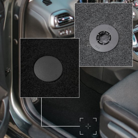 Close-up van het zwarte velours automatsysteem met de bevestigingsclips.