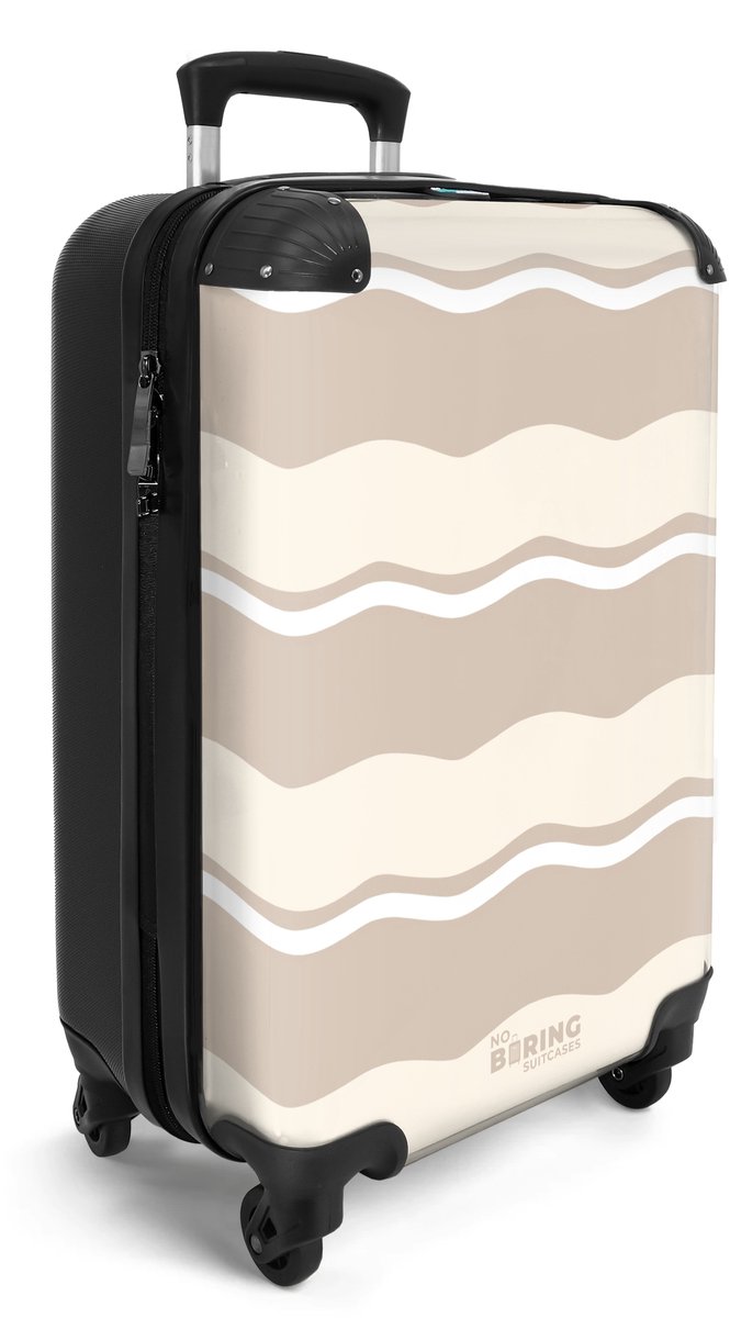 NoBoringSuitcases.com® - Handbagage koffer lichtgewicht - Reiskoffer trolley - Golven in beige tinten - Rolkoffer met wieltjes - Travel suitcase cabin - Reistrolley met TSA slot - Past binnen 55x40x20 en 55x35x25 - Kleine valiezen