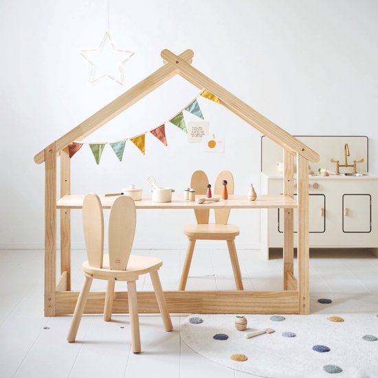 Petite Amélie Kindertafel huisje «Maison» – Naturel - Stevig grenenhout – voor peuters van 2–6 jaar – in hoogte verstelbaar
