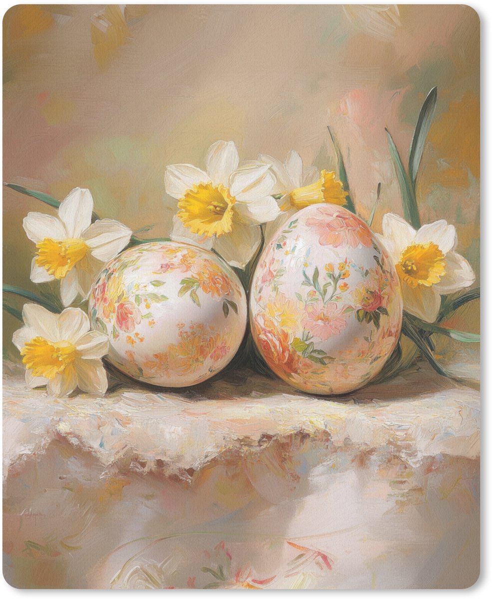 Muismat 19x23 cm - Mousepad Bloemen - Eieren - Geschilderd - Muismatten