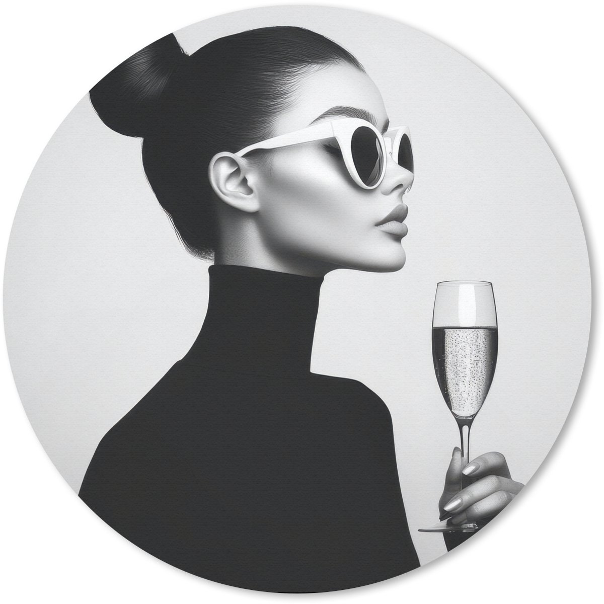 Muismat rond 20x20 cm - Mousepad Vrouw - Champagne - Modern - Ronde muismatten