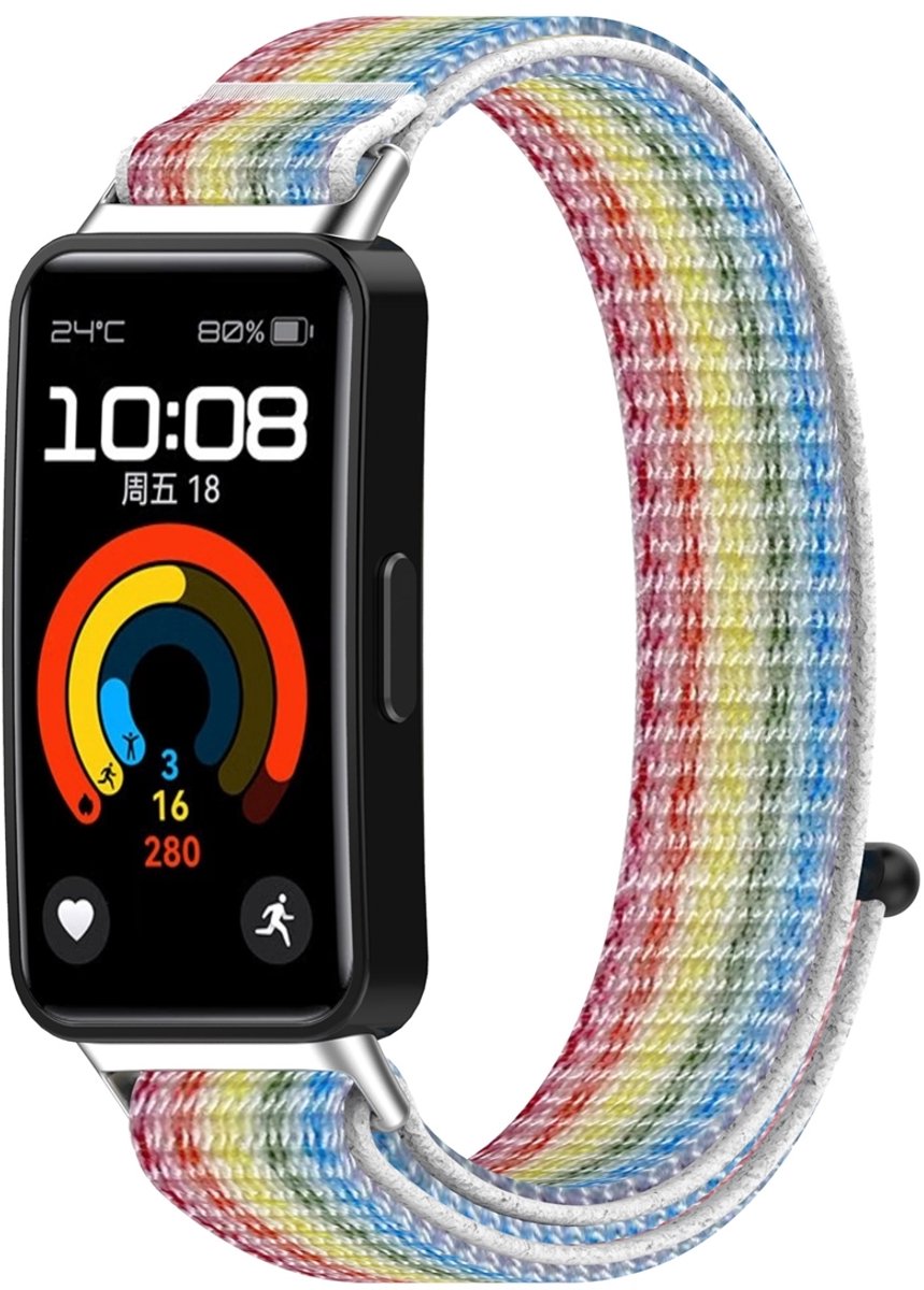 By Qubix - Sport loop nylon bandje - Multicolor regenboog - geschikt voor Huawei Band 10 / 9 / 8