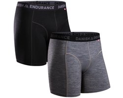 DANISH ENDURANCE Merinowollen Boxershort Heren - Thermoondergoed - Ultrazacht - Zwart/Grijs - 2-pack XL