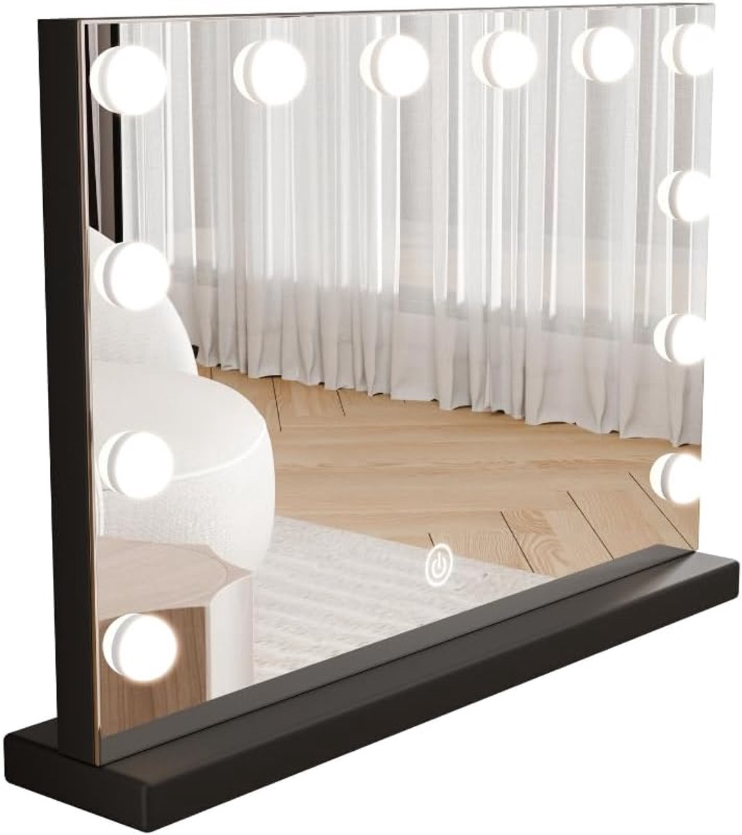 Hollywood Make-up Spiegel met Dimbare LED Lampen en 3 Lichtstanden - 60x40cm Zwart