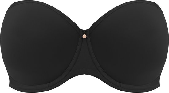 Zwarte strapless beha met een klein goudkleurig detail aan de voorkant.