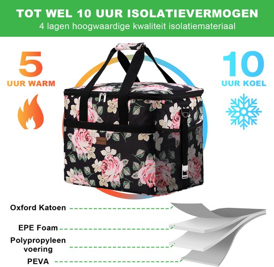 Packaway 40L Koeltas Black Flower – Inclusief 15L Lunchtas Black Flower en 8 Koelelementen – Dé set voor dames en heren die altijd onderweg zijn – Voor werk en vrije tijd van Packaway — afbeelding 5
