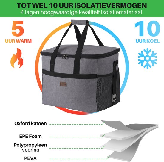 Packaway 40L Koeltas Grijs - Inclusief 15L Lunchtas Grijs en 8 Koelelementen - Dé set voor dames en heren die altijd onderweg zijn - Voor werk en vrije tijd van Packaway — afbeelding 4