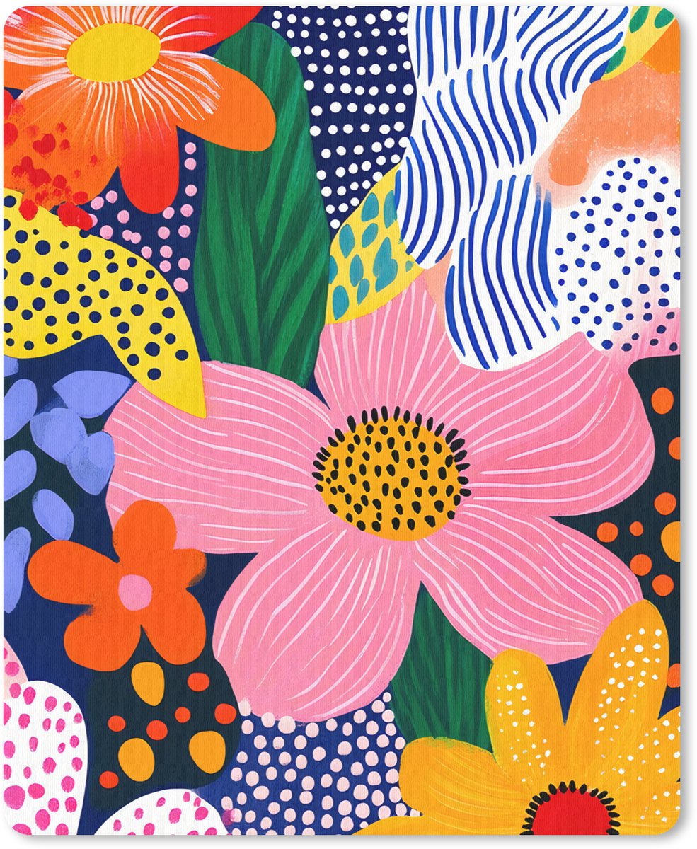 Muismat 19x23 cm - Mousepad Kleurrijk - Bloemen - Abstract - Stippen - Muismatten