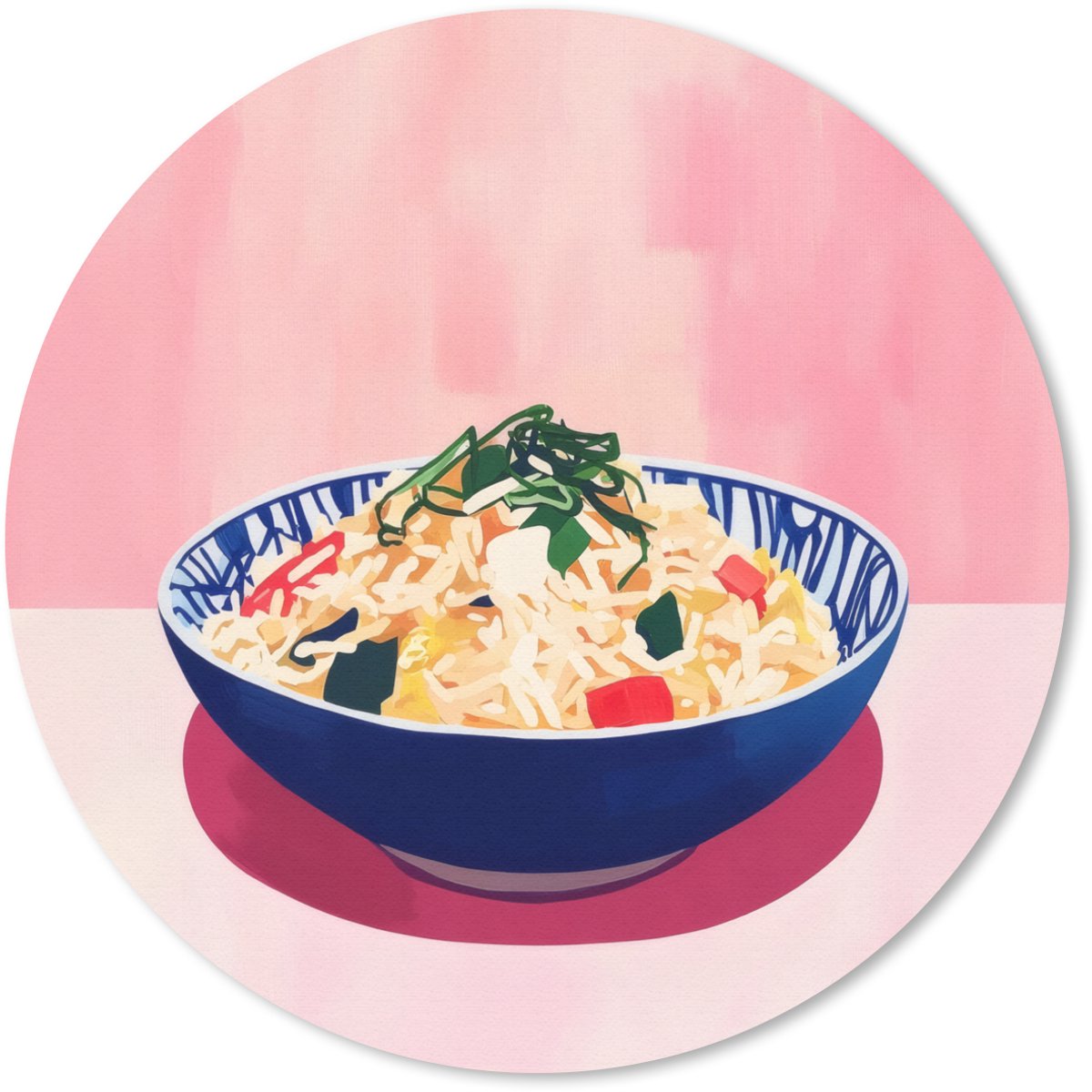 Muismat rond 40x40 cm - Mousepad Rijst - Illustratie - Kom - Groente - Ronde muismatten