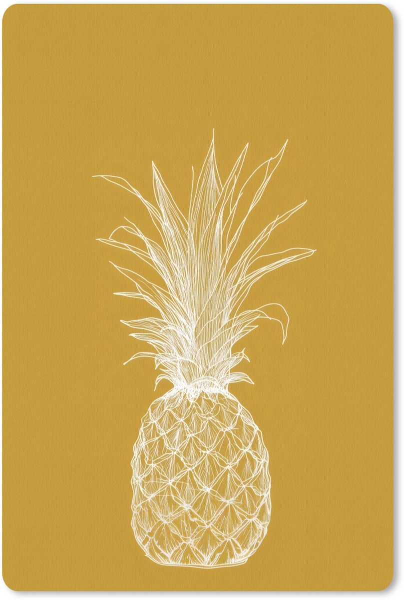 Muismat 18x27 cm - Mousepad Lijnillustratie - Ananas - Bladkroon - Okergeel - Muismatten
