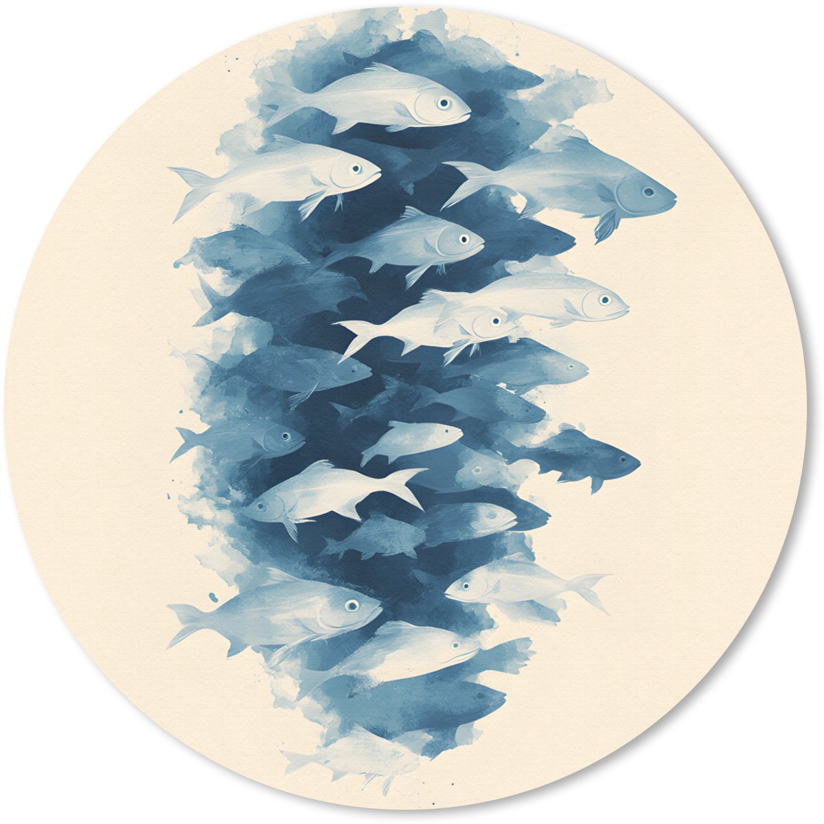 Muismat rond 30x30 cm - Mousepad Vissen - Minimalistisch - Blauw - Ronde muismatten