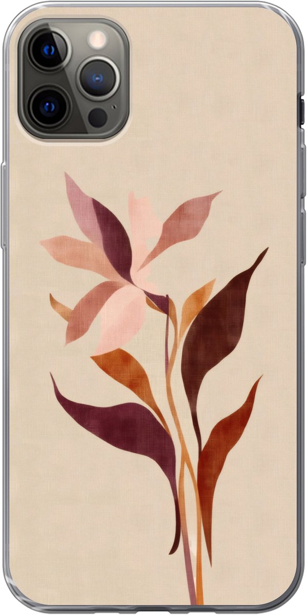 Telefoonhoesje Geschikt voor iPhone 12 Pro Max hoesje - Bloemen - Blaadjes - Minimalistisch - Roze - Siliconen Telefoonhoesje Telefoonhoesje