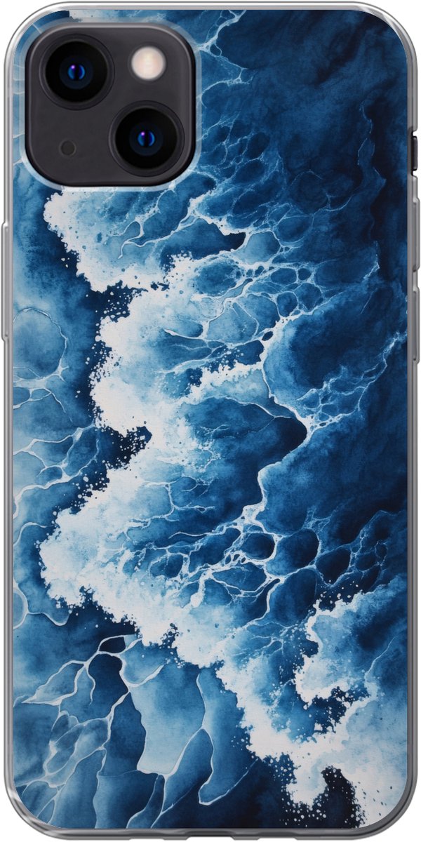 Telefoonhoesje Geschikt voor iPhone 13 hoesje - Golven - Blauw - Schuim - Siliconen Telefoonhoesje Telefoonhoesje