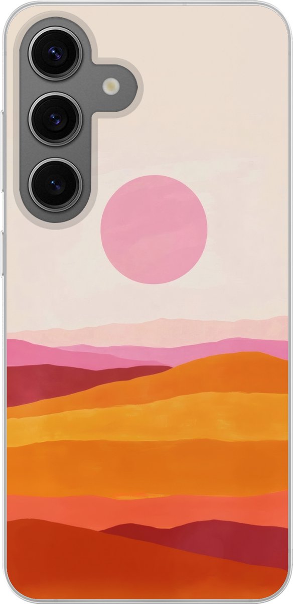 Telefoonhoesje samsung Galaxy S24 hoesje - Heuvels - Oranje - Zon - Abstract - Siliconen Telefoonhoesje Telefoonhoesje