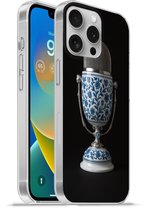 Telefoonhoesje Geschikt voor Apple Iphone 16 Pro hoesje - Microfoon - Delfts blauw - Muziek - Siliconen Telefoonhoesje Telefoonhoesje