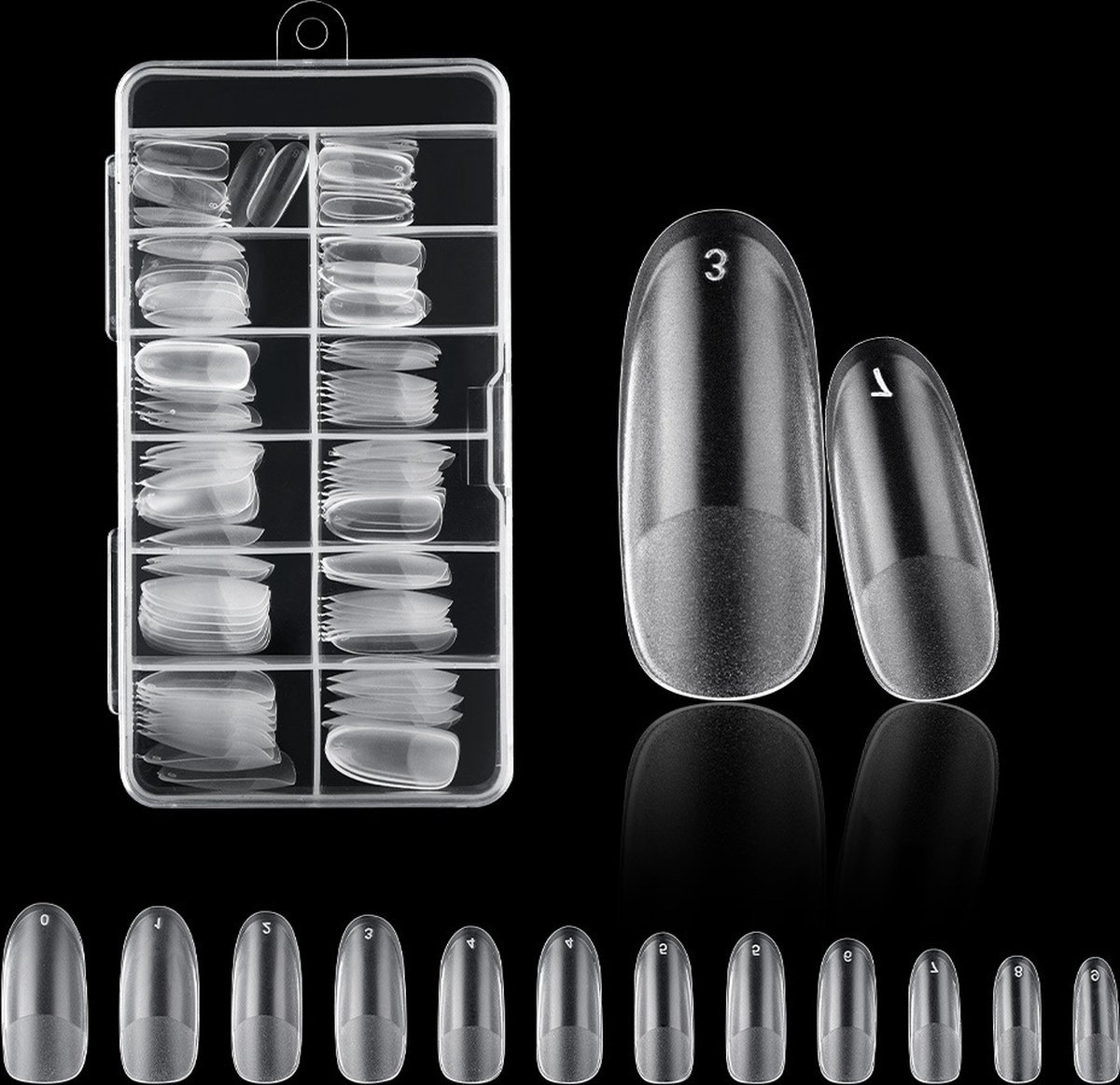 Nifkos 108 - Oval Binnen en Buiten Full Frosted - Full Cover - Nageltips - Nepnagels - Plaknagels - In Assortimentsbox - 120 stuks 12 maten - Voor Gellak Acrylnagellak en PolyGel nagels - Royala Frosted Tips Line