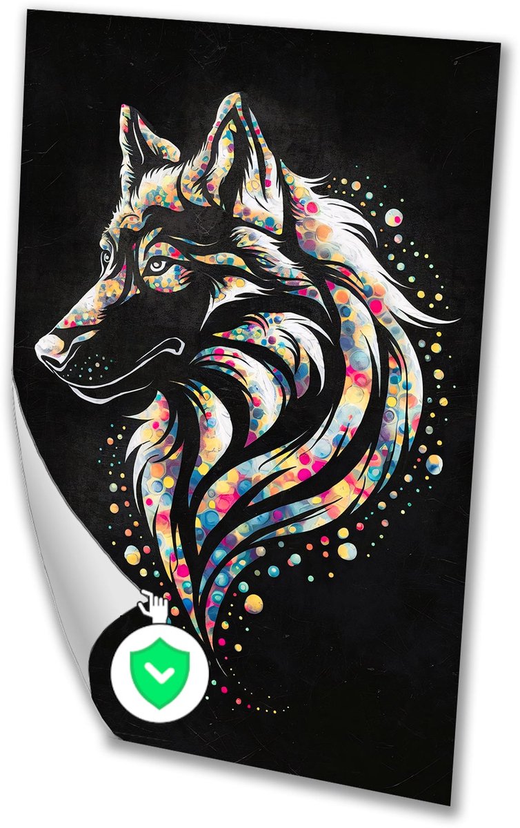 Kleurrijke wolf met patronen - Wolf poster - Poster dieren - Psychedelisch - Moderne poste