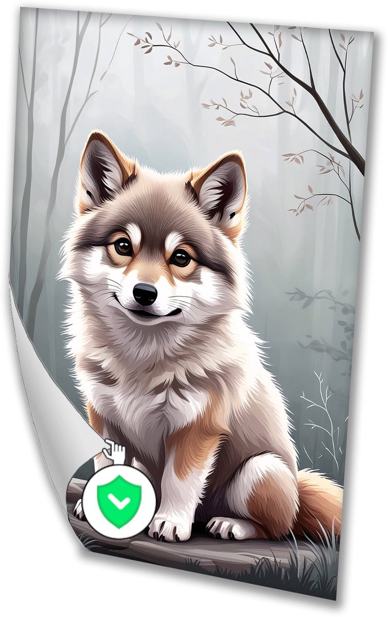 Schattige wolf in een bos - Wolf poster - Muurdecoratie dieren - Digital Art - Moderne pos