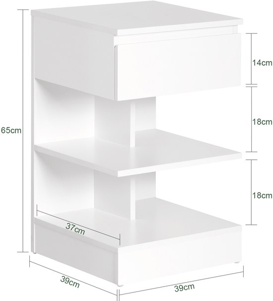 SoBuy FRG258-W Bijzettafel Nachtkastje Met 2 Laden En 2 Planken - Wit
