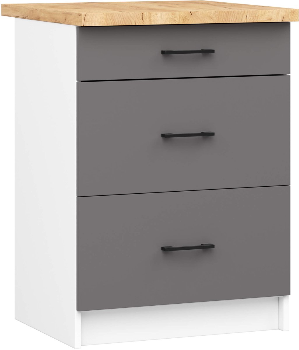 Akord Keukenkast modulaire OLIWIA S60 met Verkblad / Onderkast met 3 Lades / AKORD Furniture Factory / Wit - Grafietgrijs / 60 x 85 x 46 cm