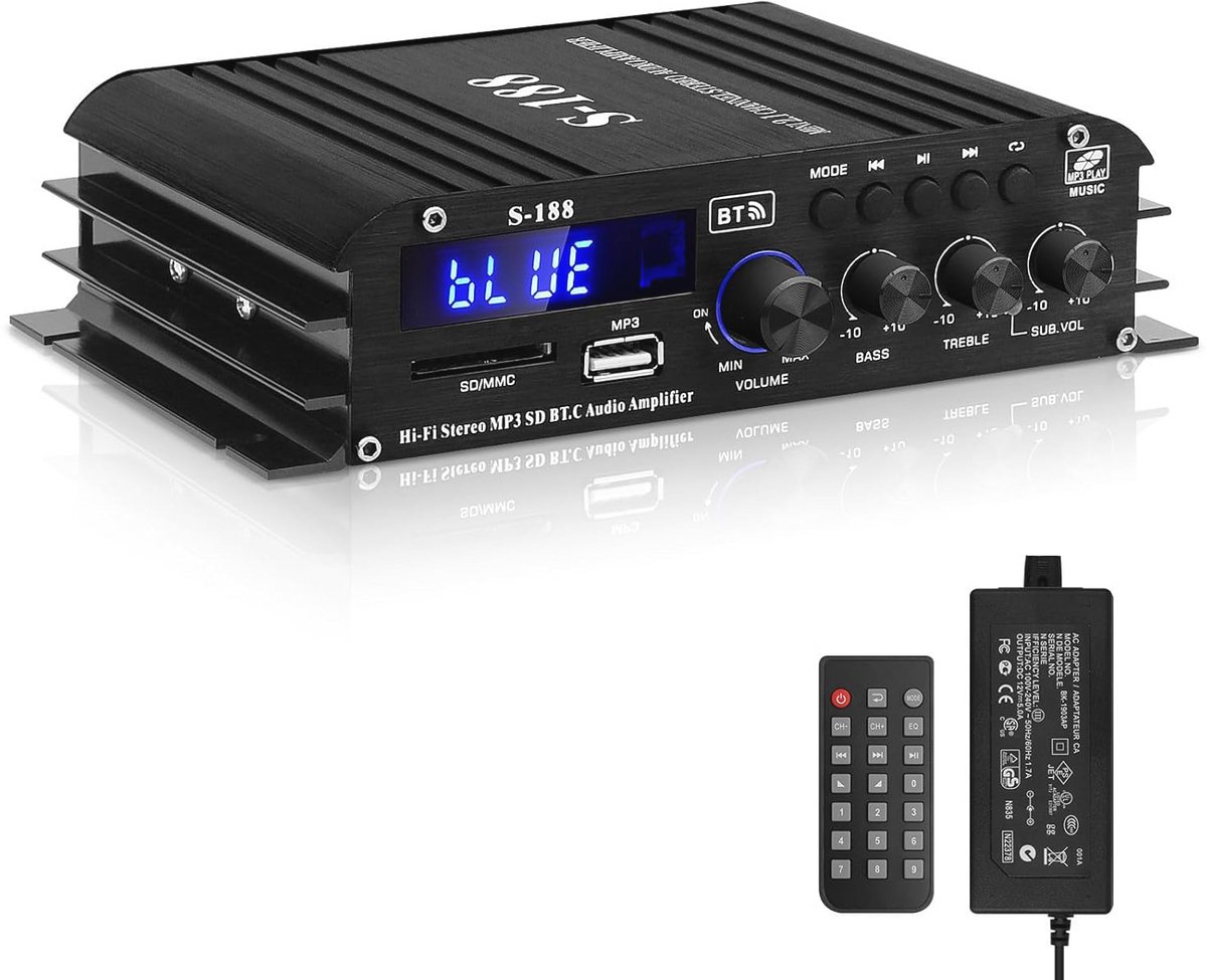 Bluetooth 2.1 Mini HiFi Versterker met Subwoofer Ondersteuning - 600W Vermogen, Draadloze Audio Ontvanger, Compact Design voor Thuisgebruik