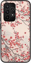 Coque compatible avec Samsung Galaxy A52 5G - Blossom - Rose - Coque TPU - Fleurs - Coque rigide noire