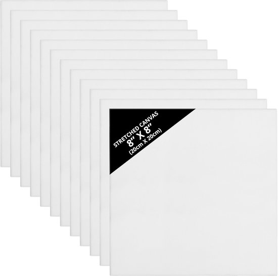 Kurtzy 12 Pak Blanke Canvassen - 20 X 20cm - Voorgerekte Vierkante Canvassen Paneel Borden %e2%80%93 Geschikt Voor Acryl En Olie Verven, Schetsen En Tekenen 5060647240080