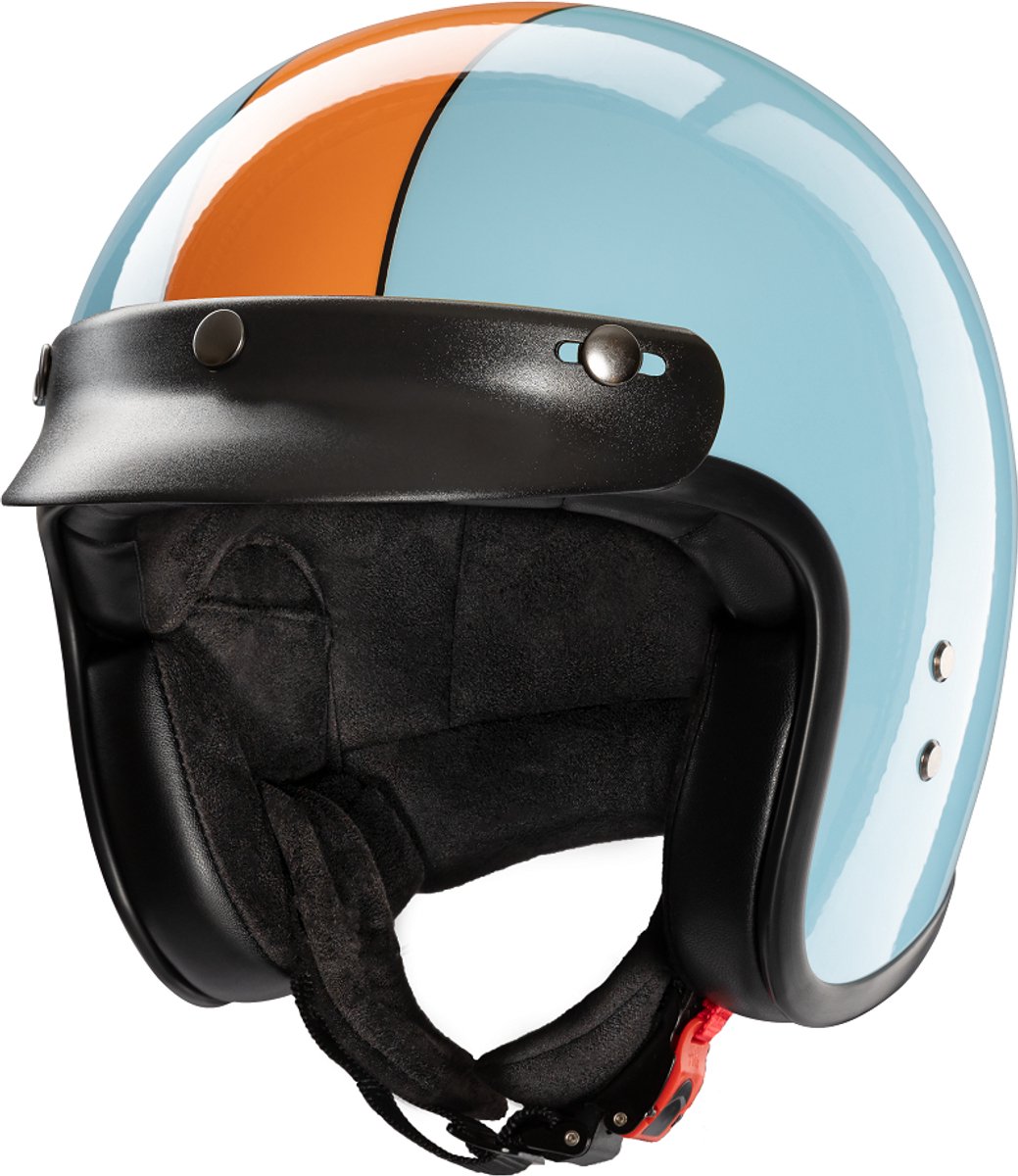 Redbike RB-801 - Retro Jethelm - Gasoline - Maat XS - Scooterhelm - Gulf kleuren - Ook voor Brommer, Motor en Snorfiets - ECE 22.06