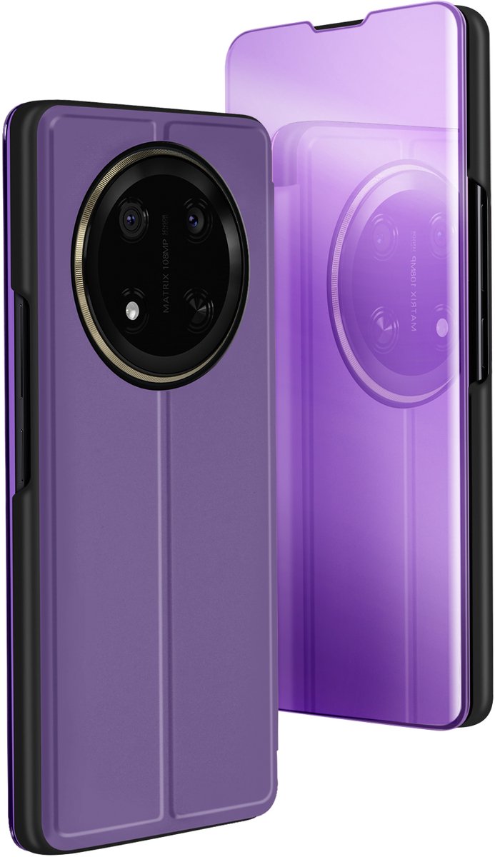 Avizar Geschikt voor Honor Magic 7 Lite Clapet Spiegel Stand Case, Paars