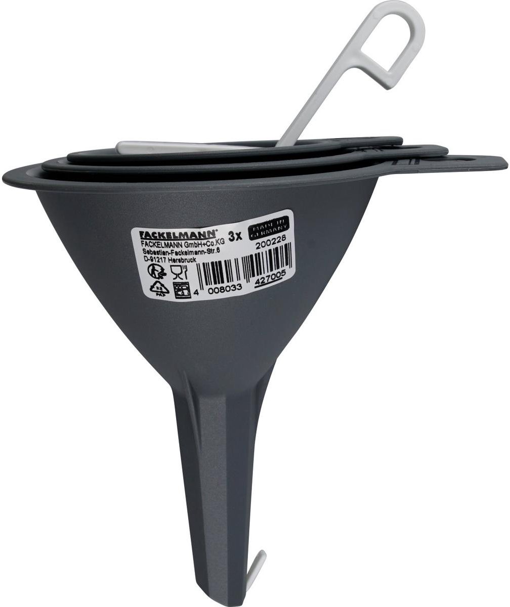 Set van 3 plastic trechters 8, 9 en 11 cm Fackelmann