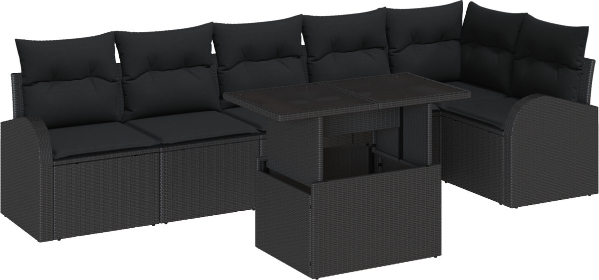vidaXL - Tuinbank - Set - met - opslag - met - kussen - 7 - pcs - Zwart - poly - rattan