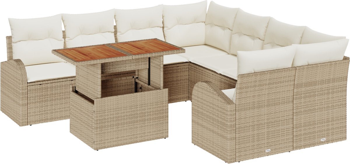 vidaXL - Tuinbank - Set - met - opslag - 9 - pcs - Beige - Poly - rattan