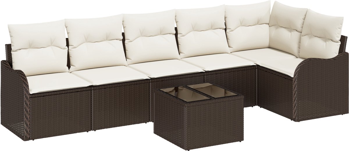 vidaXL Tuinbank - Set - 7 - st - Grijs - poly - rattan