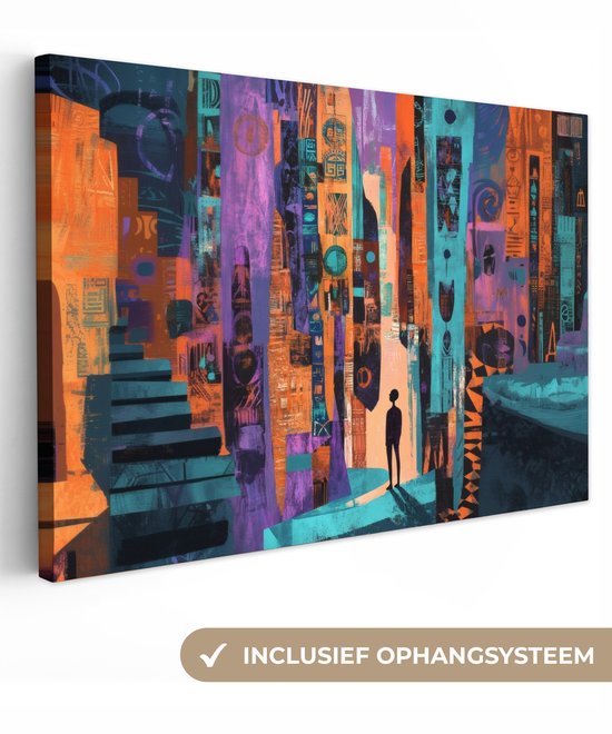 Canvas schilderij 120x80 cm - Exclusieve wanddecoratie Abstract - Figuren - Kleurrijk - Muurdecoratie woonkamer - Slaapkamer decoratie - Kamer accessoires - Schilderijen op canvas