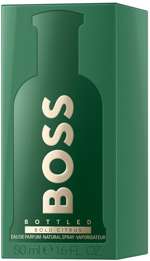 Hugo Boss Bottled Bold Citrus verpakking, groen met gouden letters.