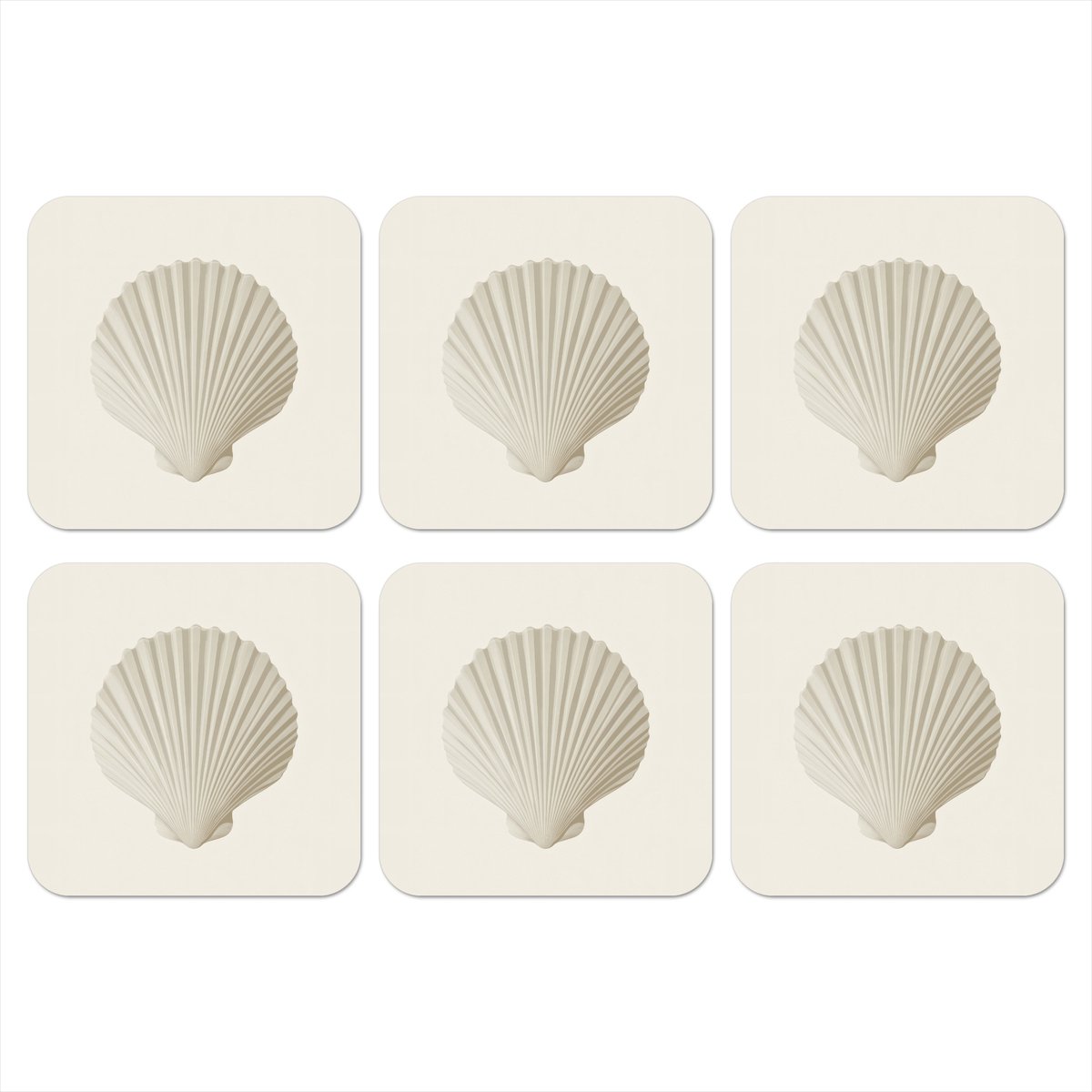 Onderzetters voor glazen - Schelp - Minimalistisch - Wit - 10x10 cm - Glasonderzetters - 6 stuks
