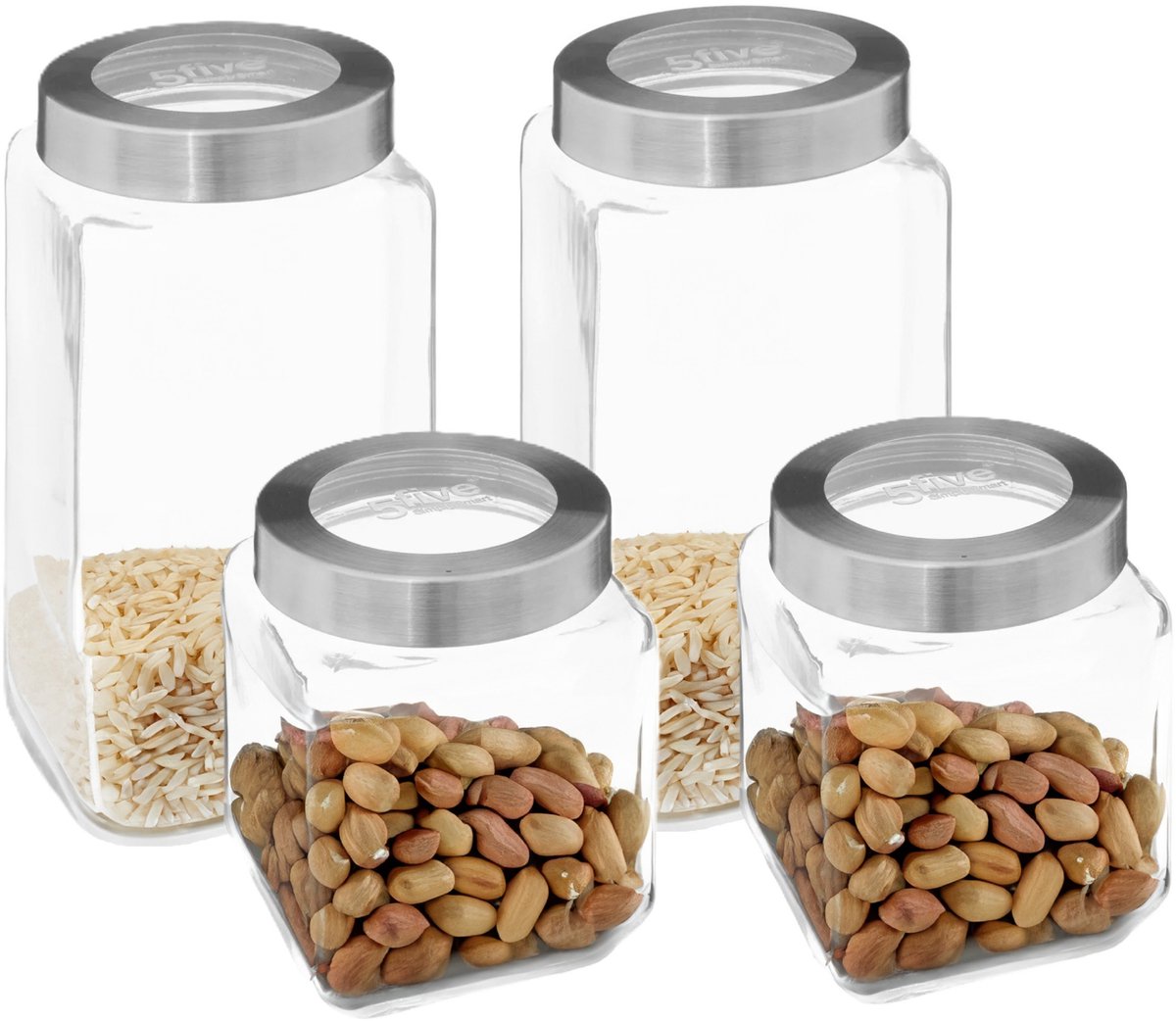 5Five voedsel voorraadpotten MIRO met draaideksel - 4x - glas - 1.2L en 2L - weckpotten