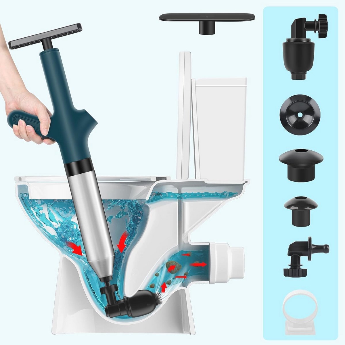 Krachtige toiletzuiger voor afvoerverstopping, hogedrukontstopper met visuele barometer
