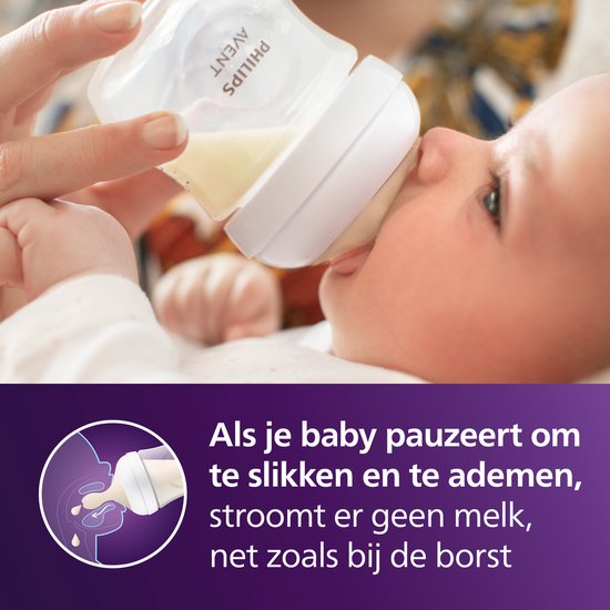 Philips Avent Réflexe de succion naturel - Vitesse 0+ Mois, Lot de 2 - SCY962/02 - Tétines de bouteille