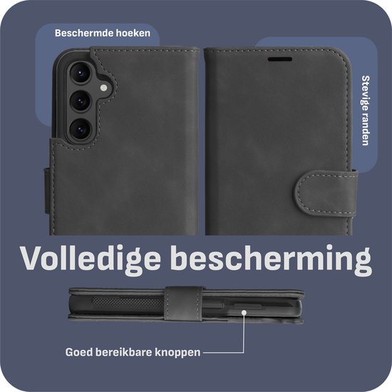 Cazy Bookcase Amovible 2 en 1 adaptée à Samsung Galaxy S24 FE - Coque Arrière Magnétique - Étui avec Porte-Cartes - Zwart