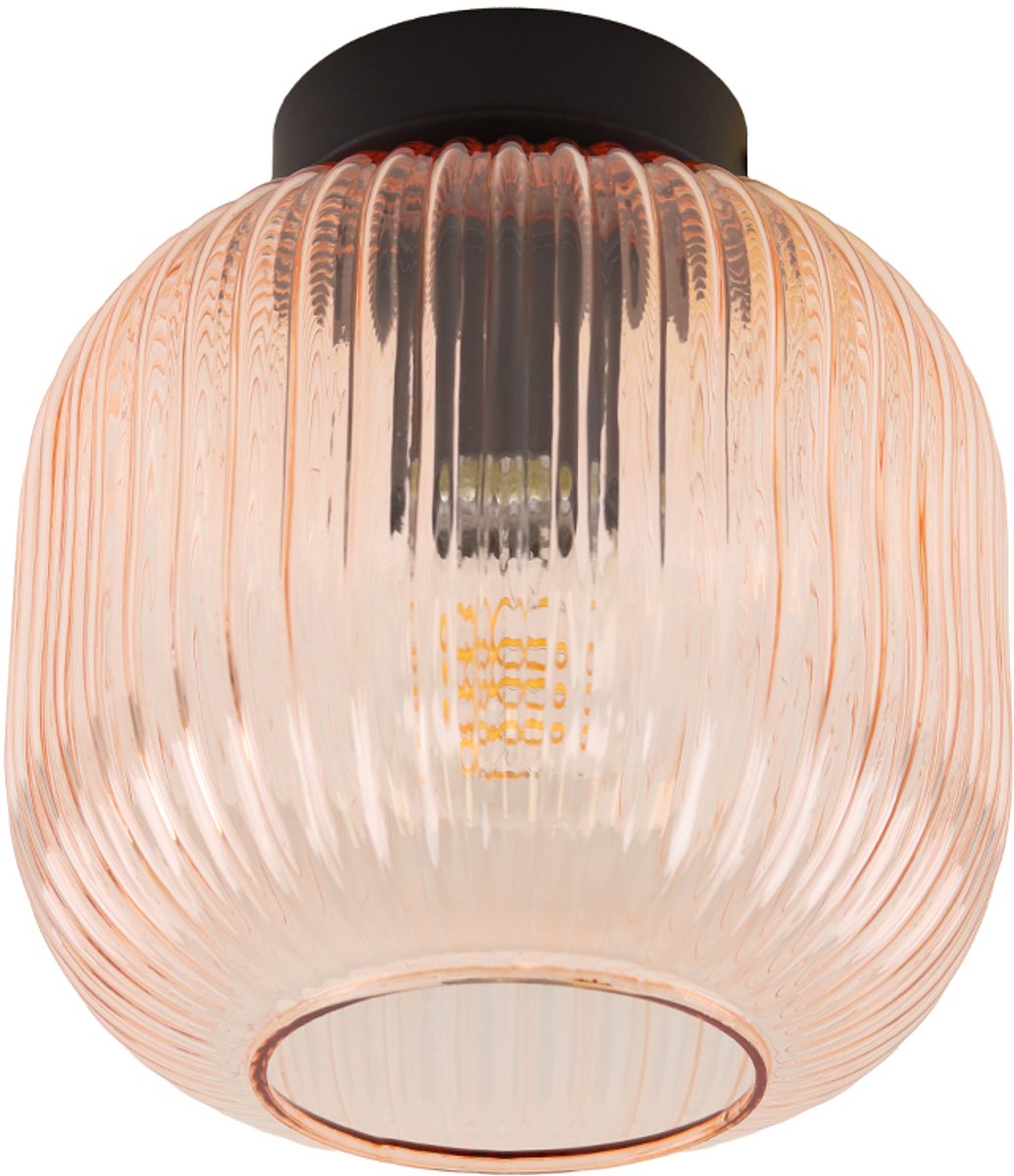 Olucia - CHARLOIS - Plafondlamp - Roze / Zwart - Vorm: Rond