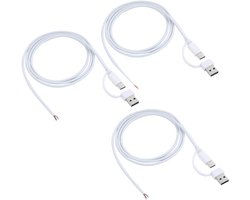 3 Stuks 1 m 2 in 1 USB C naar 2 pins blote draad open einde kabel 5V 2A - Type C mannelijke pigtail stroomdraad - DIY vervangende kabel