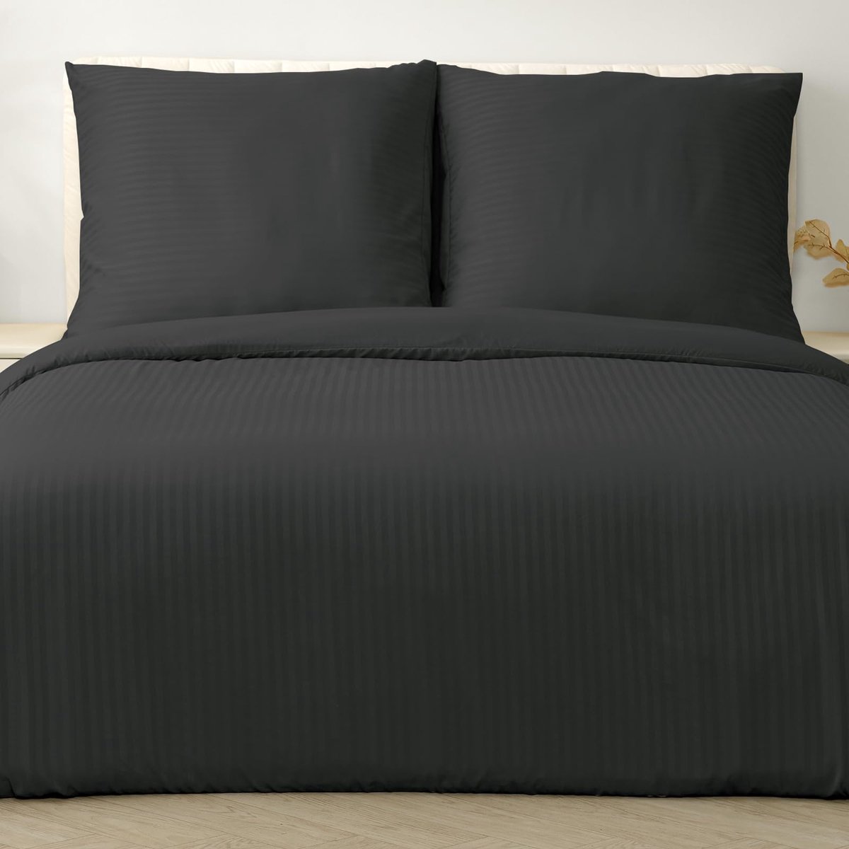 Ibenzoa Beddengoedset Luxe Microvezel Strependesign met Ritssluiting en Kussenslopen Zwart