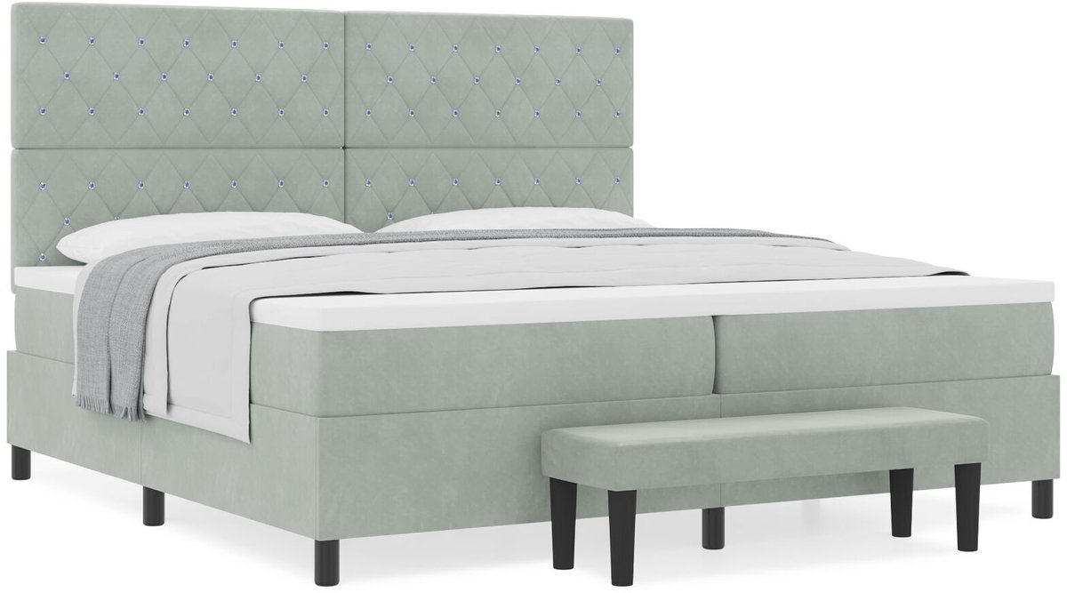 vidaXL - Boxspring - bed - met - matras - Lichtgrijs - 200 - x - 200 - cm - Fluweel
