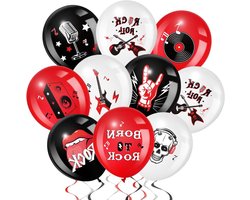 Rock en rol latex ballonnen rok lint party decoratie - Muziek thema feestaccessoires voor verjaardag, babyparty en jaren 50-90 - 54 stuks