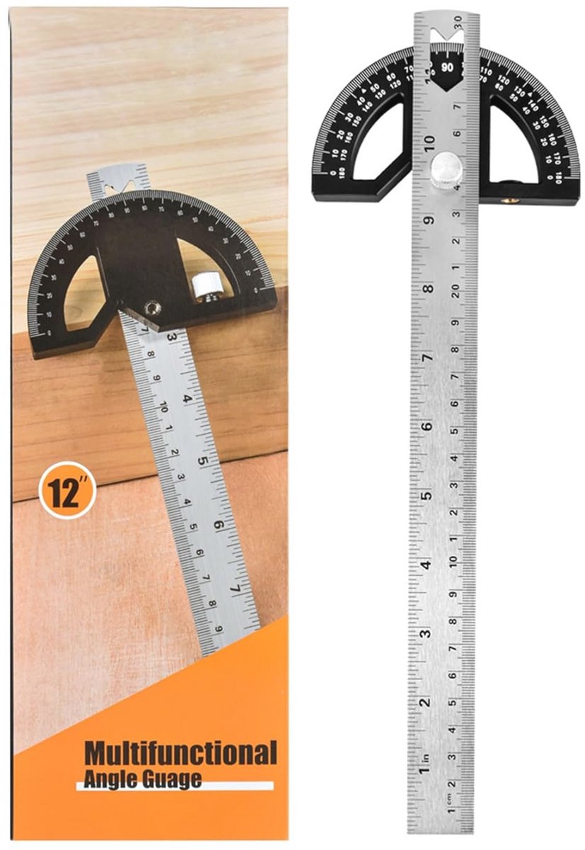 Instelbare Gradenboog van Roestvrij Staal - Hoekmeetapparaat voor Doe-Het-Zelvers - 0 tot 180 Graden, 30,5 cm